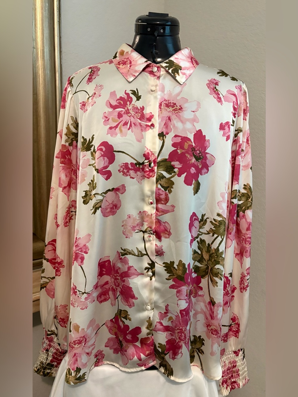 Haven & Blair Floral Long Sleeve Blouse Size XL